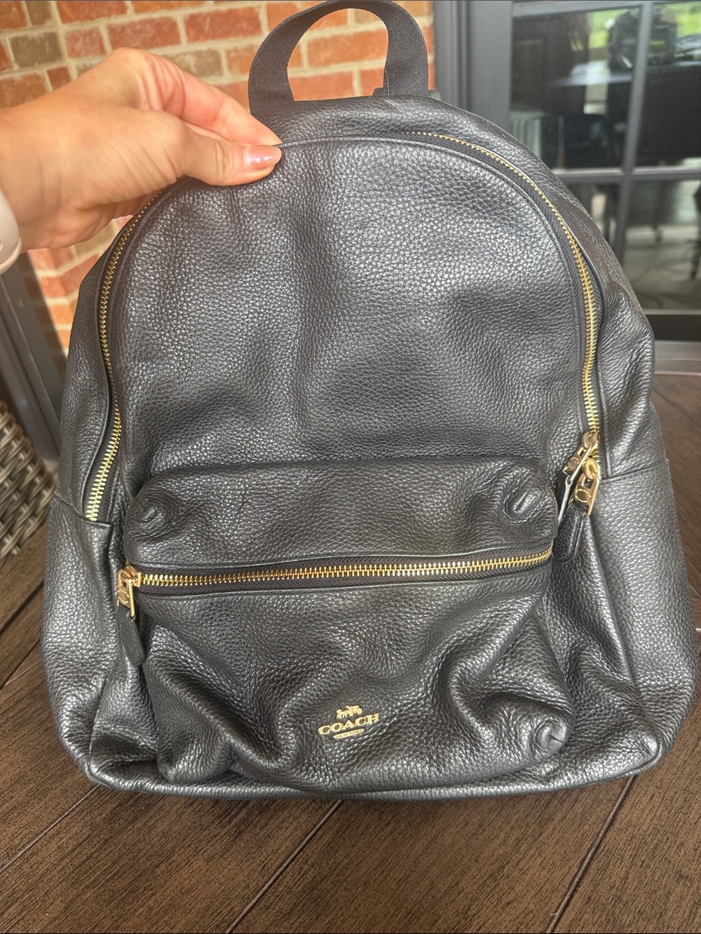 Coach Black Pebbled Leather Backpack with Gold Hardware